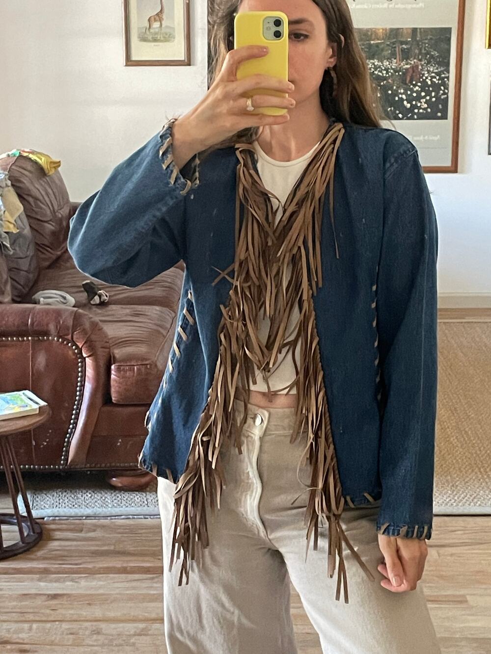 Vintage Denim Fringe Crop Jacket Size Small